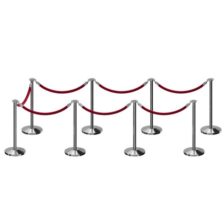 MONTOUR LINE Stanchion Post and Rope Kit Pol.Steel, 8 Flat Top 7 Maroon Rope C-Kit-8-PS-FL-7-PVR-MN-PS